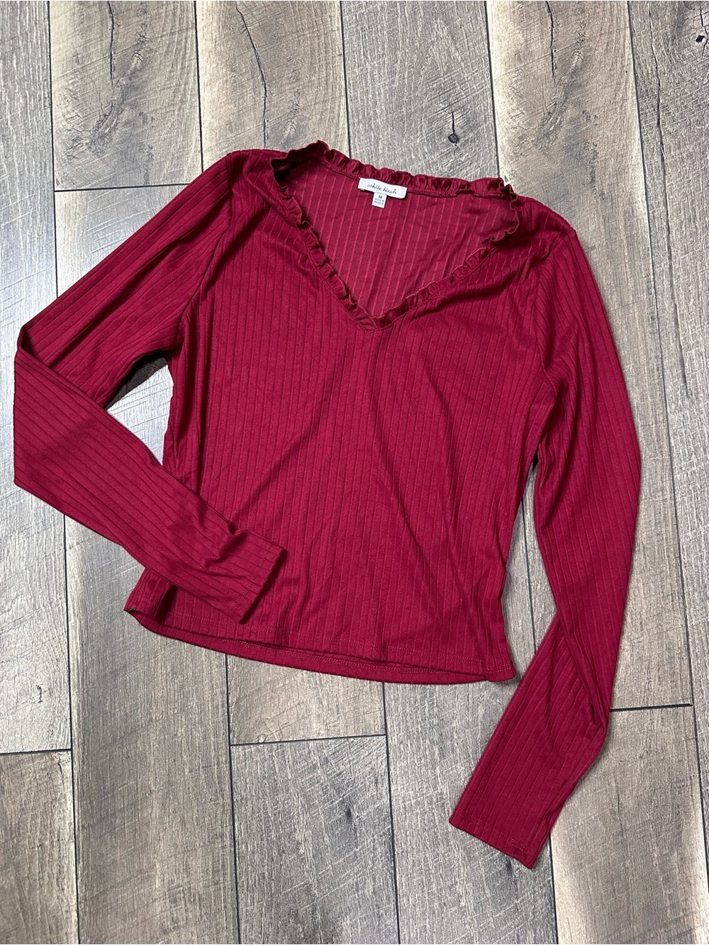 White Birch Red Long Sleeve V Neck Top